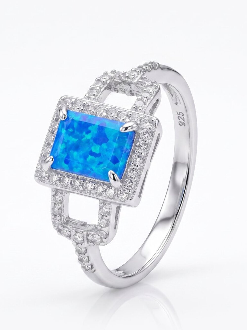 Blue Opal  Square ring, size 7, 925 Sterling Silver Charmed Aroma, rare style